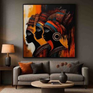 tribal abstract wall art, african style canvas painting, modern ethnic wall décor, abstract tribal face painting 30x48 inch, luxury canvas wall art, living room statement painting, office wall art décor, framed abstract painting