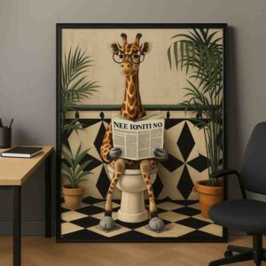 quirky animal wall art, giraffe canvas painting, humorous modern wall decor, whimsical pop art canvas, statement wall art for living room