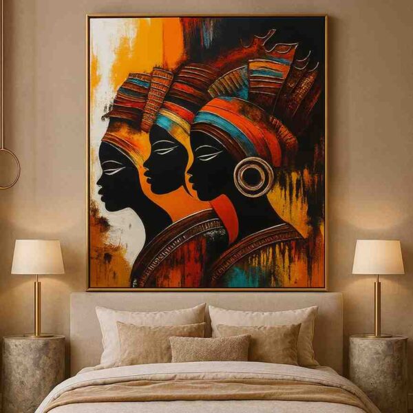 tribal abstract wall art, african style canvas painting, modern ethnic wall décor, abstract tribal face painting 30x48 inch, luxury canvas wall art, living room statement painting, office wall art décor, framed abstract painting