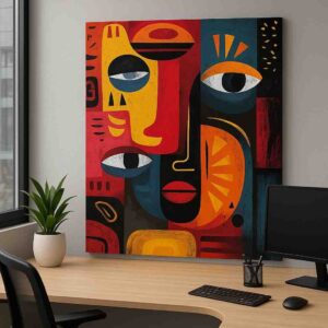 modern cubist wall art, abstract face canvas painting, geometric abstract portrait, contemporary office wall art, bold modern wall decor