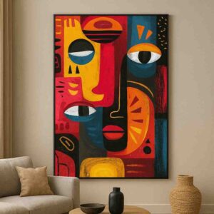 modern cubist wall art, abstract face canvas painting, geometric abstract portrait, contemporary office wall art, bold modern wall decor