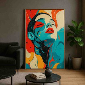 abstract portrait wall art, modern face canvas painting, colorful contemporary wall decor, luxury abstract art 30x48, statement wall art for living room