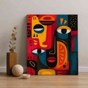 modern cubist wall art, abstract face canvas painting, geometric abstract portrait, contemporary office wall art, bold modern wall decor