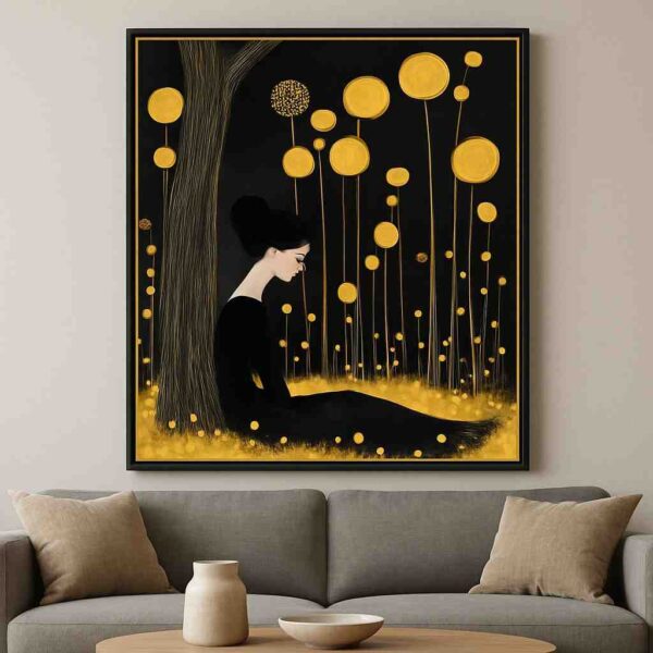 abstract woman wall art, black and gold canvas painting, luxury modern wall décor, minimalist abstract painting 30x48 inch, premium framed canvas art, feminine abstract wall art, contemporary home décor painting