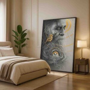 modern figurative wall art, portrait wall art canvas, old man portrait painting, wisdom art painting, luxury wall art for living room, premium canvas painting, contemporary portrait art, statement wall art, office wall decor painting, modern home decor art, designer wall art canvas, abstract figurative painting, large wall art 30x48 inch