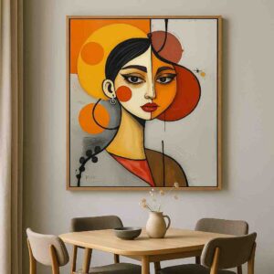 abstract woman face wall art, modern abstract canvas painting, geometric portrait wall art, abstract face painting 30x48 inch, contemporary wall décor for living room, luxury framed canvas art, office wall art painting, modern home décor painting