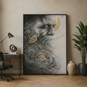 modern figurative wall art, portrait wall art canvas, old man portrait painting, wisdom art painting, luxury wall art for living room, premium canvas painting, contemporary portrait art, statement wall art, office wall decor painting, modern home decor art, designer wall art canvas, abstract figurative painting, large wall art 30x48 inch