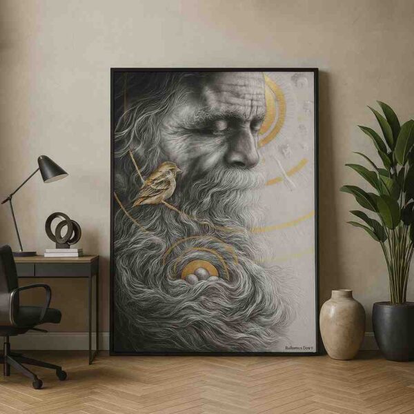 modern figurative wall art, portrait wall art canvas, old man portrait painting, wisdom art painting, luxury wall art for living room, premium canvas painting, contemporary portrait art, statement wall art, office wall decor painting, modern home decor art, designer wall art canvas, abstract figurative painting, large wall art 30x48 inch