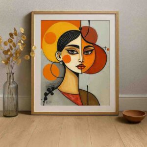 abstract woman face wall art, modern abstract canvas painting, geometric portrait wall art, abstract face painting 30x48 inch, contemporary wall décor for living room, luxury framed canvas art, office wall art painting, modern home décor painting