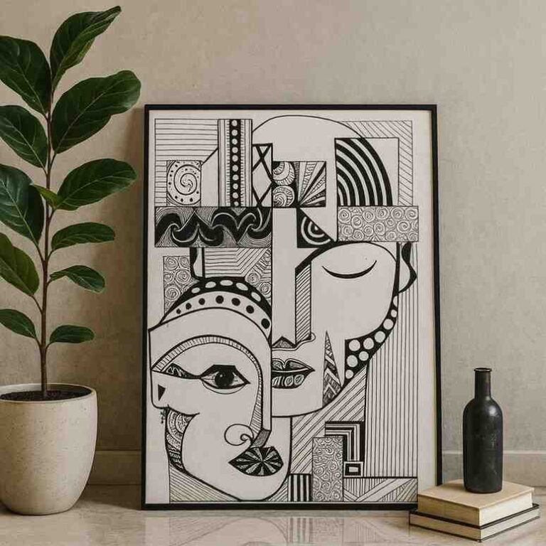 abstract cubist wall art, black and white abstract painting, cubism face wall art, modern abstract face painting, geometric portrait wall art, contemporary wall decor canvas, minimalist wall art painting, modern living room wall art, office wall decor painting, premium canvas wall art, abstract line art face, luxury home decor painting