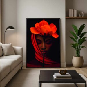 luxury floral wall art, modern portrait wall painting, red flower canvas art, contemporary figurative wall decor, premium canvas painting for living room, bedroom wall art modern, artistic woman portrait painting, luxury home decor painting, minimalist modern wall art, statement wall art canvas