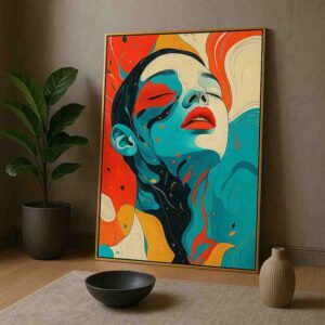 abstract portrait wall art, modern face canvas painting, colorful contemporary wall decor, luxury abstract art 30x48, statement wall art for living room