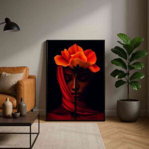 luxury floral wall art, modern portrait wall painting, red flower canvas art, contemporary figurative wall decor, premium canvas painting for living room, bedroom wall art modern, artistic woman portrait painting, luxury home decor painting, minimalist modern wall art, statement wall art canvas