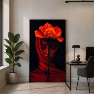 luxury floral wall art, modern portrait wall painting, red flower canvas art, contemporary figurative wall decor, premium canvas painting for living room, bedroom wall art modern, artistic woman portrait painting, luxury home decor painting, minimalist modern wall art, statement wall art canvas