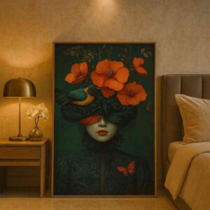 luxury floral wall art, modern portrait canvas painting, flower portrait wall decor, contemporary figurative art, premium canvas painting for living room, bedroom wall art modern, artistic woman portrait painting, luxury home decor painting, statement wall art canvas, modern floral artwork
