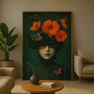 luxury floral wall art, modern portrait canvas painting, flower portrait wall decor, contemporary figurative art, premium canvas painting for living room, bedroom wall art modern, artistic woman portrait painting, luxury home decor painting, statement wall art canvas, modern floral artwork