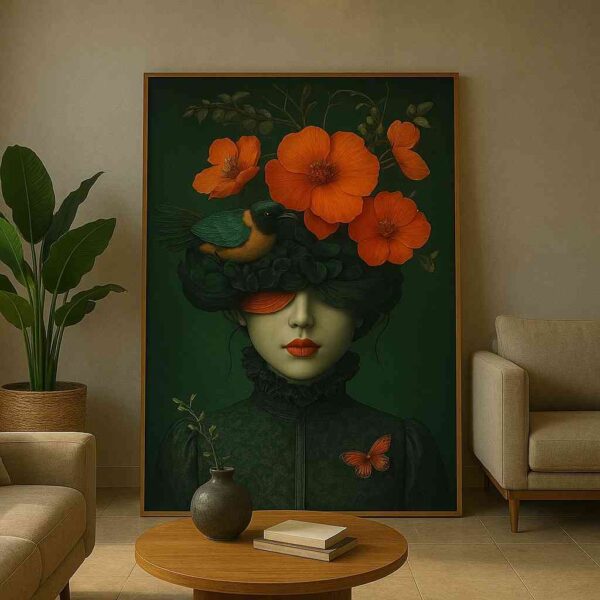 luxury floral wall art, modern portrait canvas painting, flower portrait wall decor, contemporary figurative art, premium canvas painting for living room, bedroom wall art modern, artistic woman portrait painting, luxury home decor painting, statement wall art canvas, modern floral artwork