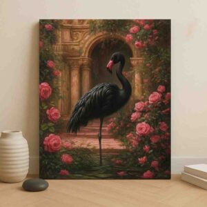 Black flamingo wall art, luxury canvas painting, modern wall art for living room, premium wall painting 30x48 inch, large canvas wall décor, floral flamingo painting, contemporary wall art for home, designer wall art for office, luxury home décor painting, statement wall art India