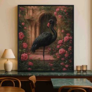 Black flamingo wall art, luxury canvas painting, modern wall art for living room, premium wall painting 30x48 inch, large canvas wall décor, floral flamingo painting, contemporary wall art for home, designer wall art for office, luxury home décor painting, statement wall art India