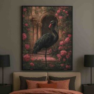 Black flamingo wall art, luxury canvas painting, modern wall art for living room, premium wall painting 30x48 inch, large canvas wall décor, floral flamingo painting, contemporary wall art for home, designer wall art for office, luxury home décor painting, statement wall art India