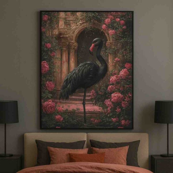 Black flamingo wall art, luxury canvas painting, modern wall art for living room, premium wall painting 30x48 inch, large canvas wall décor, floral flamingo painting, contemporary wall art for home, designer wall art for office, luxury home décor painting, statement wall art India