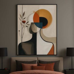 Abstract face wall art 30x48 inch, modern geometric canvas painting, minimalist wall décor framed, luxury abstract wall art for living room, neutral tone wall painting, contemporary canvas art India
