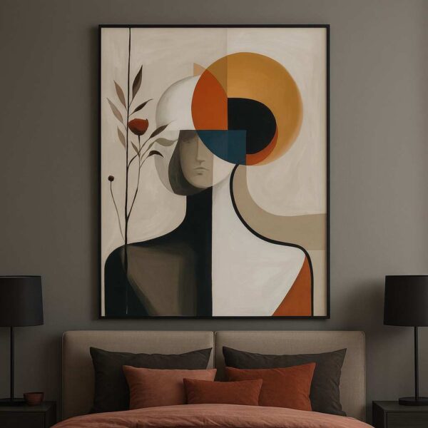 Abstract face wall art 30x48 inch, modern geometric canvas painting, minimalist wall décor framed, luxury abstract wall art for living room, neutral tone wall painting, contemporary canvas art India