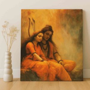 Ram Sita wall art 30x48 inch, spiritual canvas painting, religious wall décor for bedroom, Ram Sita painting framed, premium devotional wall art, vastu positive wall painting