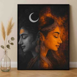 Shiva Shakti wall art 30x48 inch, spiritual canvas painting, modern religious wall décor, Shiva Shakti painting framed, premium spiritual wall art, vastu positive wall painting for home