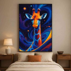 Giraffe wall art 30x48 inch, modern animal canvas painting, abstract giraffe wall décor, contemporary wildlife wall art, luxury canvas painting for living room, colorful modern wall painting
