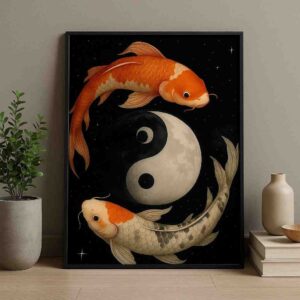 Yin yang wall art, koi fish canvas painting, spiritual wall art for living room, luxury wall art 30x48 inch, large canvas painting, vastu wall art painting, feng shui koi fish artwork, premium framed wall art, modern wall décor painting, abstract koi fish art, designer wall art for home, big size wall painting