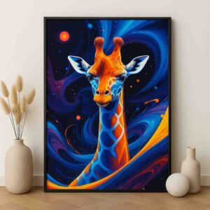 Giraffe wall art 30x48 inch, modern animal canvas painting, abstract giraffe wall décor, contemporary wildlife wall art, luxury canvas painting for living room, colorful modern wall painting