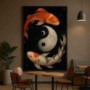 Yin yang wall art, koi fish canvas painting, spiritual wall art for living room, luxury wall art 30x48 inch, large canvas painting, vastu wall art painting, feng shui koi fish artwork, premium framed wall art, modern wall décor painting, abstract koi fish art, designer wall art for home, big size wall painting