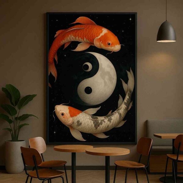 Yin yang wall art, koi fish canvas painting, spiritual wall art for living room, luxury wall art 30x48 inch, large canvas painting, vastu wall art painting, feng shui koi fish artwork, premium framed wall art, modern wall décor painting, abstract koi fish art, designer wall art for home, big size wall painting