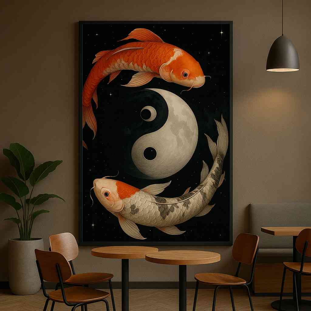 arteriya (79) Yin yang wall art, koi fish canvas painting, spiritual wall art for living room, luxury wall art 30x48 inch, large canvas painting, vastu wall art painting, feng shui koi fish artwork, premium framed wall art, modern wall décor painting, abstract koi fish art, designer wall art for home, big size wall painting