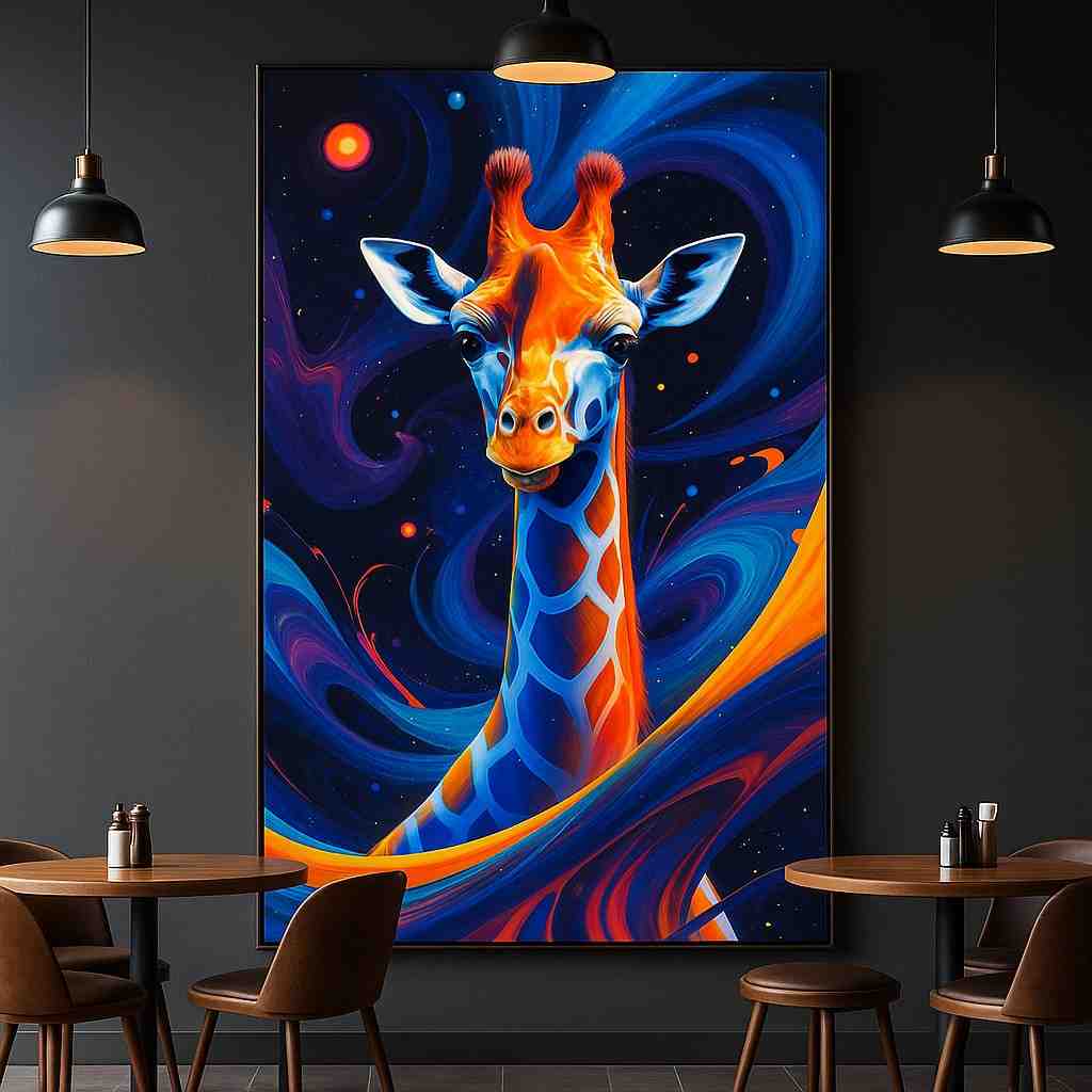 arteriya (80) Giraffe wall art 30x48 inch, modern animal canvas painting, abstract giraffe wall décor, contemporary wildlife wall art, luxury canvas painting for living room, colorful modern wall painting