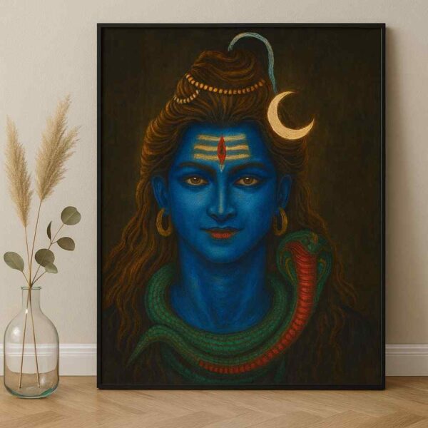 Lord Shiva wall art 30x48 inch, Mahadev canvas painting, modern spiritual wall décor, Shiva painting for living room, premium devotional wall art, framed Shiva wall painting