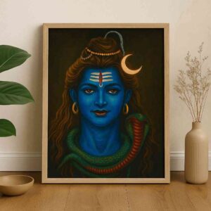 Lord Shiva wall art 30x48 inch, Mahadev canvas painting, modern spiritual wall décor, Shiva painting for living room, premium devotional wall art, framed Shiva wall painting
