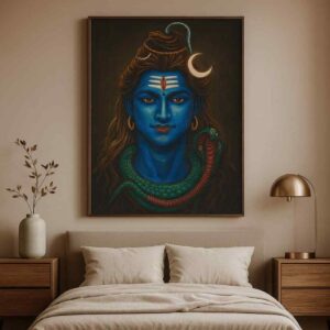 Lord Shiva wall art 30x48 inch, Mahadev canvas painting, modern spiritual wall décor, Shiva painting for living room, premium devotional wall art, framed Shiva wall painting