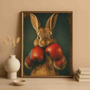 Boxing rabbit wall art, animal wall art canvas painting, quirky wall décor for home, modern wall painting 30x48 inch, large canvas painting, premium framed wall art, funny animal painting, contemporary animal wall art, statement wall art, creative wall décor, designer wall art for café and office