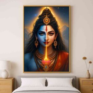 Ardhanarishvara wall art 30x48 inch, Shiva Shakti canvas painting, modern spiritual wall décor, divine energy wall art, premium Hindu spiritual painting, luxury framed devotional art