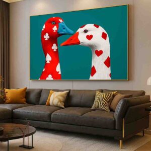 love birds wall art 30x48 inch, romantic canvas painting for bedroom, modern couple wall art, duck love painting canvas, contemporary love artwork framed, premium wall art for couples