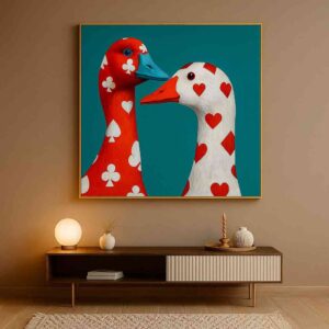 love birds wall art 30x48 inch, romantic canvas painting for bedroom, modern couple wall art, duck love painting canvas, contemporary love artwork framed, premium wall art for couples