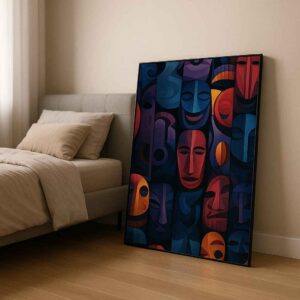 Abstract Tribal Mask Painting | Modern Geometric Canvas Wall Art