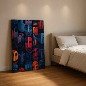 Abstract Tribal Mask Painting | Modern Geometric Canvas Wall Art - Image 2