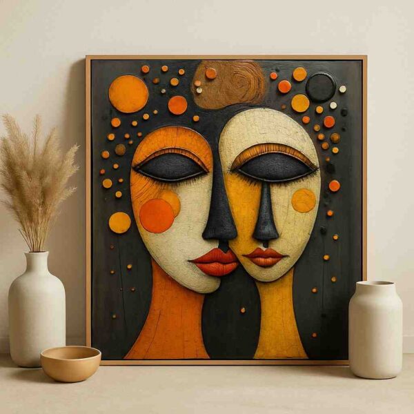 abstract face painting, modern portrait wall art, contemporary abstract canvas, dual face artwork, minimalist face painting, luxury wall décor, geometric portrait canvas, modern home wall art, artistic face painting, textured abstract artwork, premium canvas print, designer wall décor, contemporary portrait painting, statement wall art, elegant abstract canvas