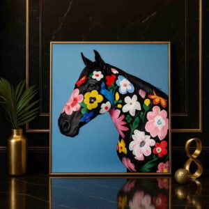 horse wall art, floral horse painting, modern animal canvas art, contemporary horse artwork, botanical horse portrait, luxury wall décor, colorful floral canvas painting, modern horse wall décor, artistic horse portrait, premium canvas wall art, statement animal artwork, designer home décor, floral animal painting, modern contemporary canvas, elegant horse artwork