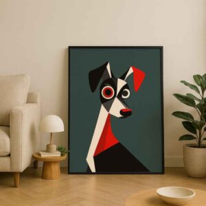 geometric dog painting, modern dog wall art, abstract animal canvas, contemporary pet artwork, minimalist dog portrait, luxury canvas wall décor, geometric animal painting, modern home wall art, dog lover artwork, stylish pet canvas print, premium contemporary painting, designer wall décor, abstract dog portrait, playful modern artwork, statement animal wall art