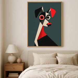 geometric dog painting, modern dog wall art, abstract animal canvas, contemporary pet artwork, minimalist dog portrait, luxury canvas wall décor, geometric animal painting, modern home wall art, dog lover artwork, stylish pet canvas print, premium contemporary painting, designer wall décor, abstract dog portrait, playful modern artwork, statement animal wall art