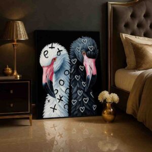 modern flamingo wall art, decorative flamingo painting, black and white flamingo artwork, contemporary bird canvas art, luxury animal wall décor, abstract flamingo painting, flamingo couple wall art, premium canvas wall art, modern home décor painting, stylish bird artwork, artistic flamingo canvas, designer wall art, flamingo portrait painting, luxury contemporary artwork, statement flamingo wall décor